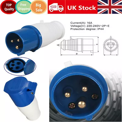 240v 16amp 3 Pin Blue Site Industrial Plugs/ Sockets Male/female Ip44 2p + Earth • £5.98