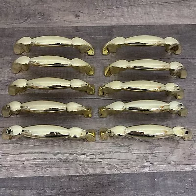 Vintage Lot 10 Gold Brass Color Metal 4.5” Drawer Pulls Cabinet Handles • $11.89