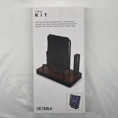 Victrola The Kit Vinyl Record Cleaning Storage Set Wood & Metal Album Stand  • $19.98