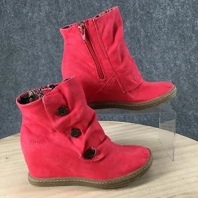 Blowfish Malibu Boots Womens 5 Wedge Hidden HeelS Ankle Booties Red Fabric Zip • $29.99