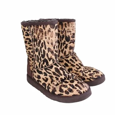 UGG Women's 7 Brown Cheetah Animal Print Calfhair Classic Short Exotic Boots • $150