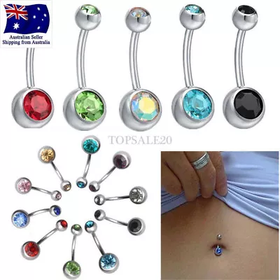 $3.50 • Buy Double Gem Belly Bar Surgical Steel Button Navel Ring Gem Crystal