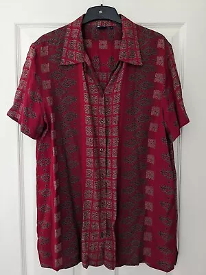 Dash Womens Shirt Blouse Size 14 Red Rust Short Sleeved Boho Loose Fit • £9.99