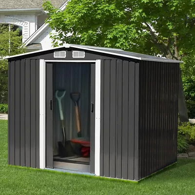 8 X 8ft Outdoor Tool House Metal Storage Garden  Shed W/Sliding Door Foundation • £329.95