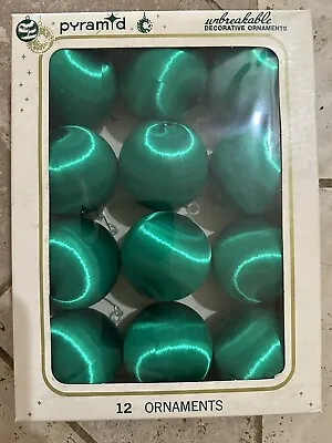 $14.99 • Buy Vintage Pyramid Ornaments 12 Satin Silk Christmas Green Ball In Box