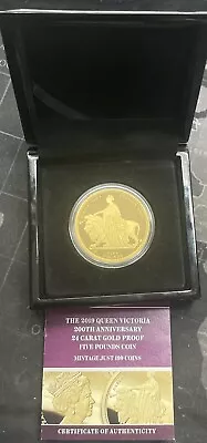 The 2019 Queen Victoria 200th Anniversary 24k  Gold Proof Five Pounds Coin 1/199 • $3499