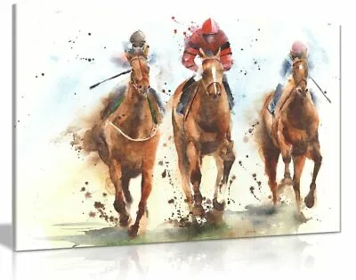 Horse Racing Watercolour Canvas Wall Art Picture Print • £11.99