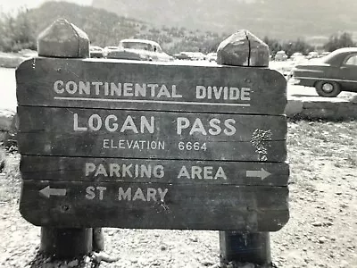 QC Photograph Old Wood Post Road Sign Continental Divide Logan Pass 1950's  • $14.97