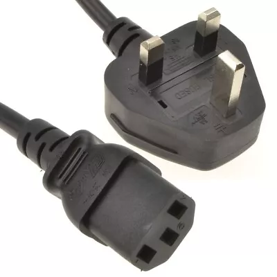 Power Cord UK Plug To IEC Cable (PC Mains Kettle Lead) C13 2m Black White • £3.49