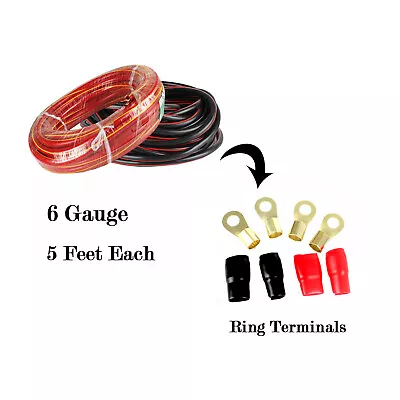 6 Gauge Battery Power Cable Kit - 5FT EA Copper Clad Ground Amp Wire & Boots 12V • $24.69