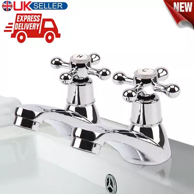 £14.99 • Buy 2PCS Taps Twin Traditional Bath Bathroom Basin Sink Chrome Hot And Cold Tap Set