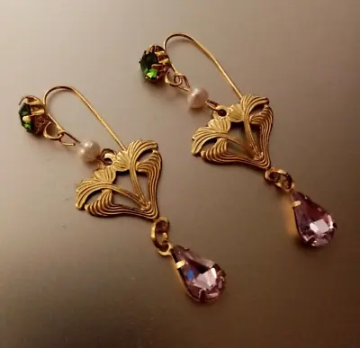 Edwardian/Art Nouveau Style Suffragette Earrings Real Pearls  NEW  Ear Wires • £22.50