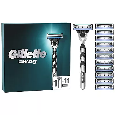 Gillette Mach3 Men's Razor + 12 Razor Blades Refill Cartridge Smooth Shave • £19.99