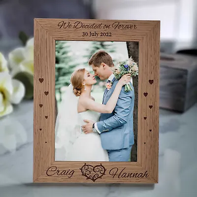 £9.99 • Buy Wedding Photo Frame Engraved Wood Anniversary Gift Personalised With Any Text