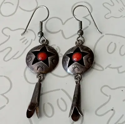 Vintage Sterling Silver Star Coral Dangle Squash Blossom Earrings • $67.99