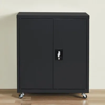 1 Shelf Metal Filling Cabinet With Wheels Black Storage File Cabinet With Lock • $139.99