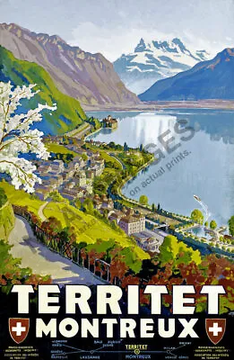 TerrietetMontreaux Vintage Swiss Lakeside Travel Poster Repro 16x24 • $9.95