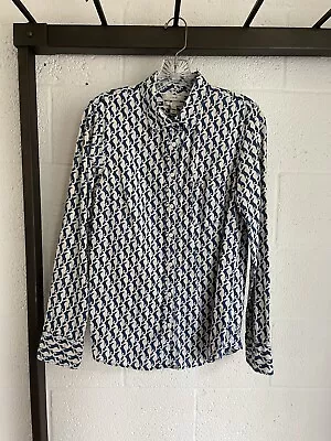 EUC J.Crew Linen Button Up Long Sleeve Boy Shirt SIZE 4 Indigo-dyed Jenna Lyons • $14.99