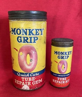 Vintage Monkey Grip Tire Tube Repair Can & Tube Repair Gum Advertising - Empty • $25