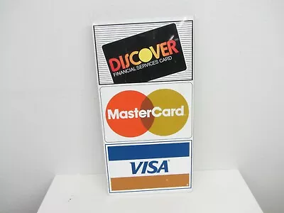 Vintage Metal Visa & Mastercard & Discover Credit Card Double Sided Flange Sign • $25.82