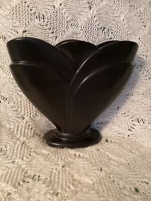 Royal Haeger Art Deco Pottery Gladiola  Fan Vase Black Matte • $24.99