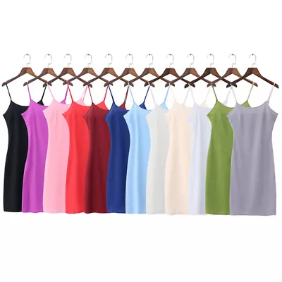 £8.39 • Buy Womens Chiffon Strap Full Cami Under Slip Dress Long Vest Underskirt From New