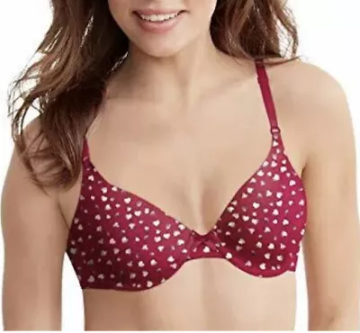 Maidenform Women's T-Shirt Bra 7959 Rose Petal Hearts Scarlet 34C NWT • $49.95