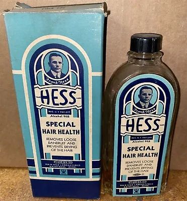 Antique Hess Special HAIR HEALTH Glass Art Deco Bottle With Box BARBER SHOP  • $29.99