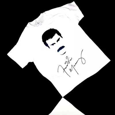 Freddie Mercury Queen Face & Signature Print T-Shirt White Cotton Size: Large • $12.95