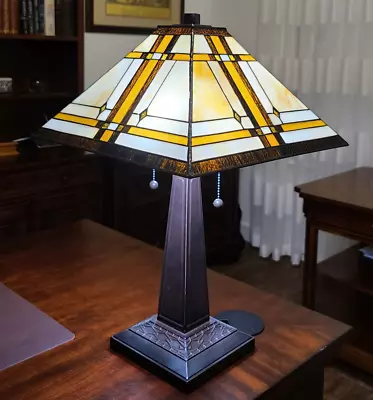 Tiffany Style Office Table Decor Den Mosaic Mission Bed Lamp Stained Glass Theme • $124.15