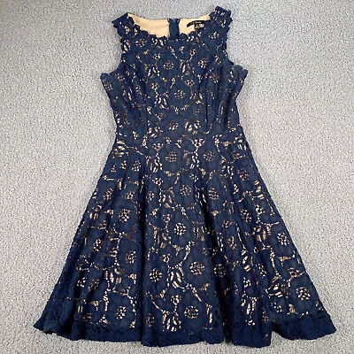 City Studio Juniors Dress Sz 3 Navy Blue Floral Lace Sleeveless Zip-Up Lined • £9.83
