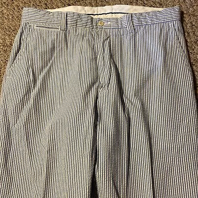 Polo Ralph Lauren  Mens 36x32 Seersucker Blue White Striped Flat Front Pants Cot • $19.99