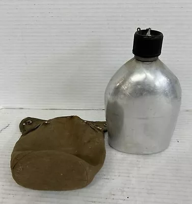 Vintage USMS Military Metal Aluminum Water Canteen With Belt • $22.99