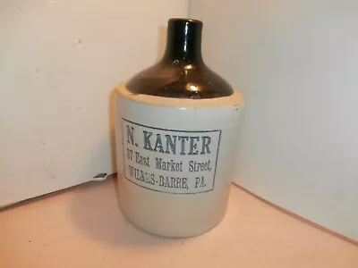 N. Kanter Antique Stoneware Whiskey Jug 1/2 Gallon37 East Market St Wilkes Pa • $99.99