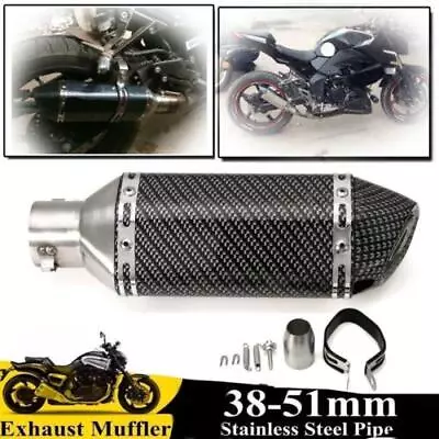 $37.58 • Buy 38-51mm Universal Motorcycle ATV Scooter Short Exhaust Muffler Pipe Carbon Fiber
