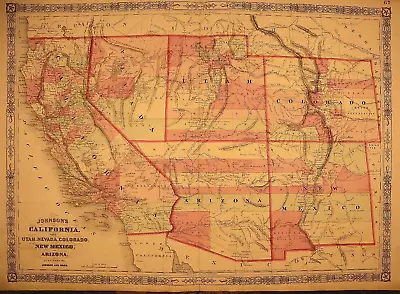 1865 Map AMERICAN SOUTHWEST TERRITORIES Authentic Johnson Atlas Map (18x27)-#011 • $100