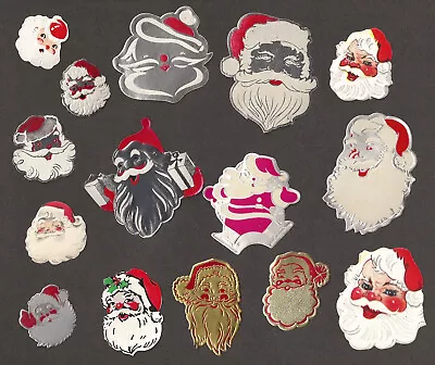 Vintage  Gummed Christmas Seals / Santa Claus / Foil / Embossed / Set Of Fifteen • $24.95