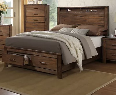 Contemporary Bedroom Furniture 1pc Est King Size Bed Natural Wood Finish Drawers • $1149.99