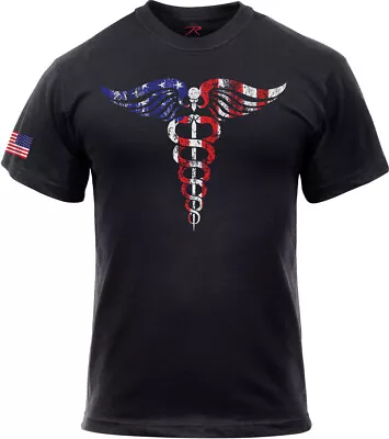 Mens Black Medical Symbol Caduceus USA Flag T-Shirt Support Healthcare Workers • $9.99