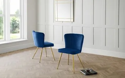 Blue Velvet Gold Legs Dining Chair W56cm X D48cm X H83cm CANTERBURY • £159