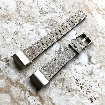 $55.77 • Buy Gray Color Soft Leather Band Strap With White Stitches For Fitbit Charge 2