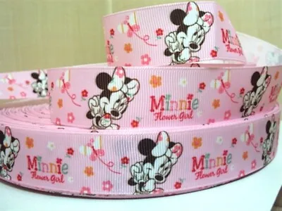 2 METRE PINK MINNIE MOUSE FLOWER GIRL RIBBON SIZE 7/8s HAIR BOWS HEADBANDS CAKE • £1.59