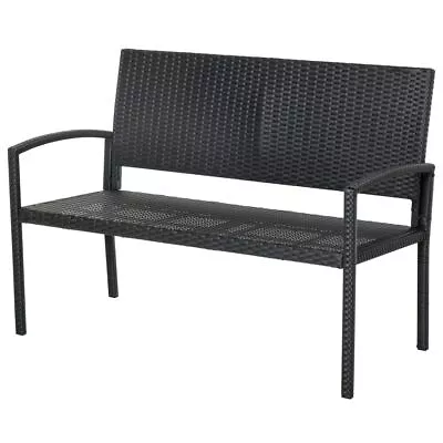 Outsunny Patio Rattan 2 Seater Garden Bench Love Seat Garden Armchair Black • £67.95