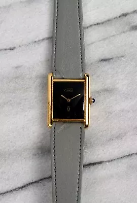 Vintage Cartier Tank 1980s Manual Wind Black Dial 18K Gold 23x30mm Watch. • $2499.99