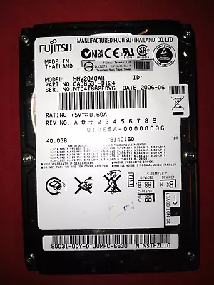 Fujitsu MHV2040AH 2.5  IDE/PATA 40GB Hard Drive (Used) 2006 • £55