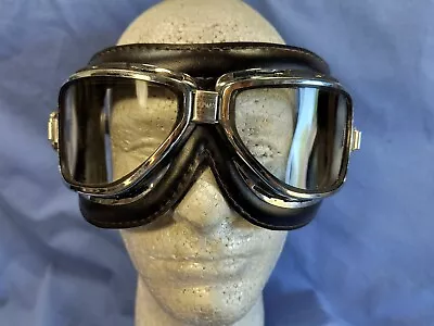 Climax 510 Goggles Motorcycle Aviation Vintage CLEAR Leather Aviator • $61.95