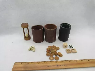 Lot Of 3 Vintage Leather Dice Shakers 7 Dice Hourglass Game Spear Game Pieces • $19.99