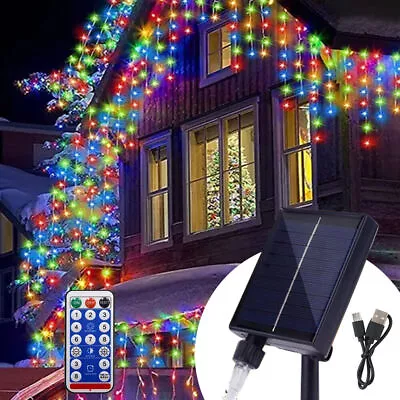 96-216 LED Hanging Icicle Curtain Lights Outdoor Fairy Xmas String Wedding Lamps • $99.98