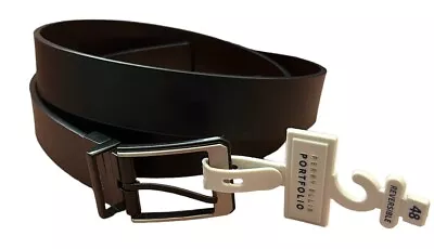 Perry Ellis Portfolio Reversible Black Brown Faux Leather Vegan Men’s Belt 48 • $25