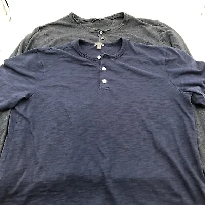 Vince Pima Cotton Henley T-Shirts Men's XL LOT Of 2 Long & Short Sleeve Blue • $23.99